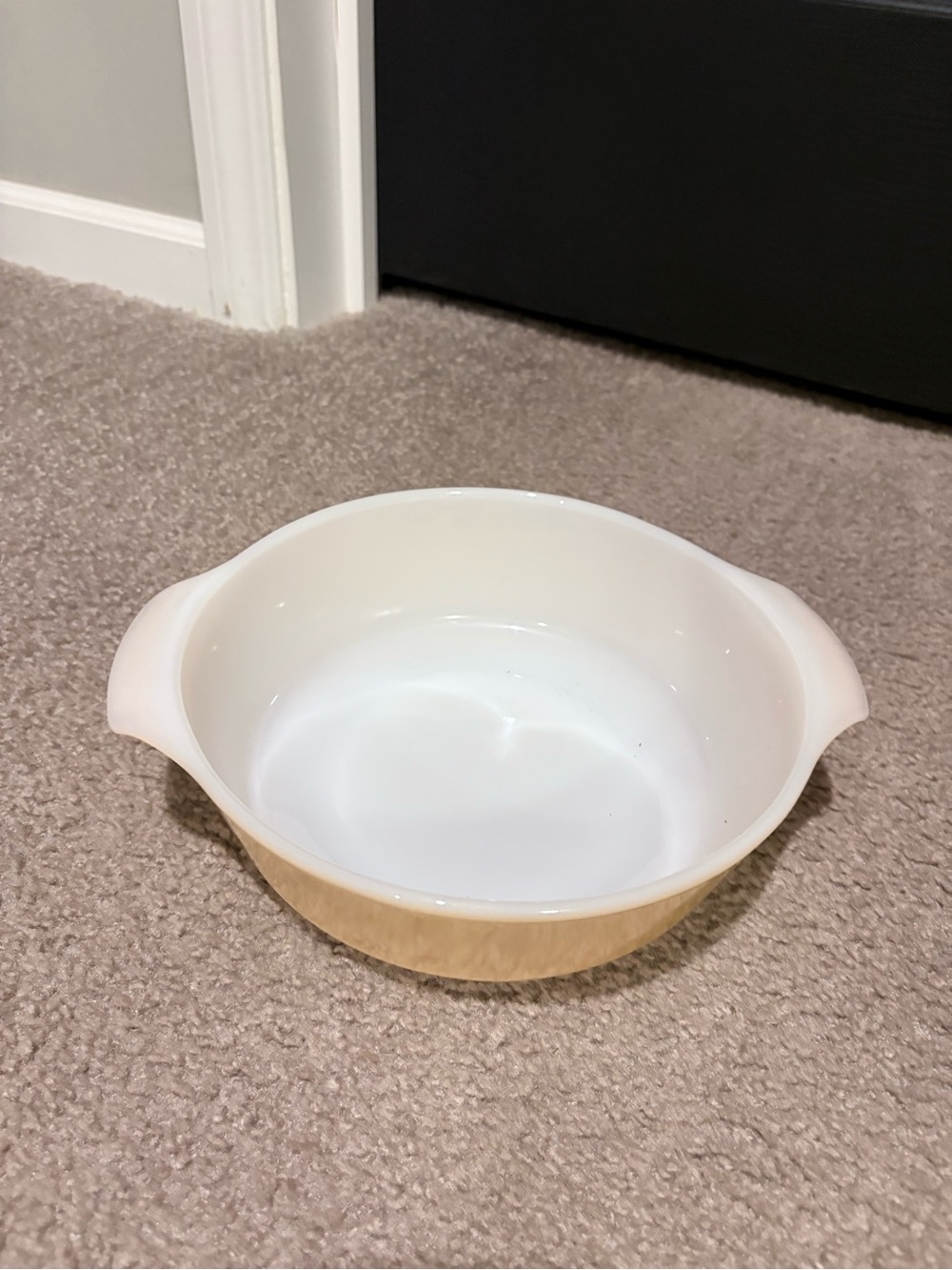 Fire King White and Cream Round Serving Bowl with Side Handles